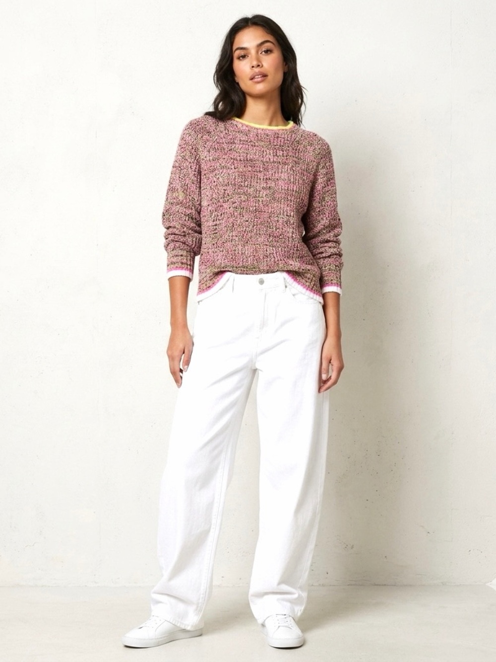 John + Jenn Neon Marled Knit Sweater Women Oversized Crewneck Pink Green Cozy
